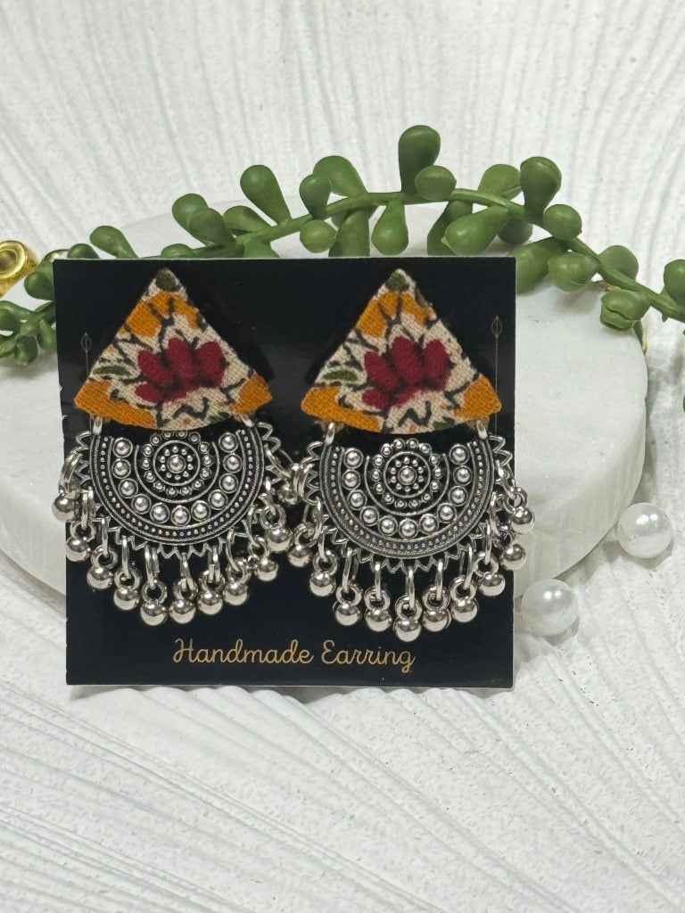 Ajrakh Handcrafted Fabric Triko Earrings