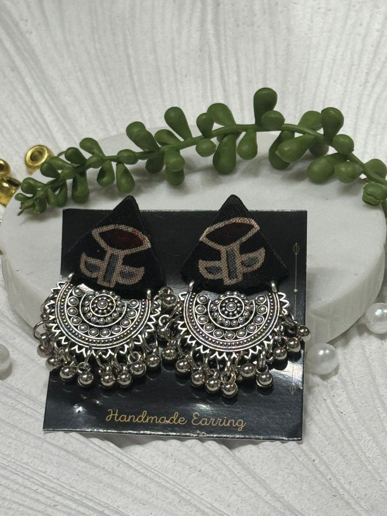 Ajrakh Handcrafted Fabric Triko Earrings