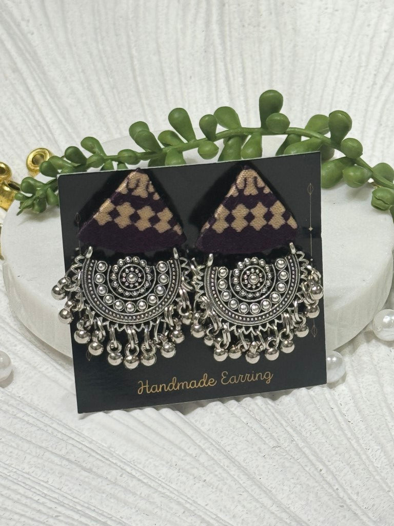 Ajrakh Handcrafted Fabric Triko Earrings