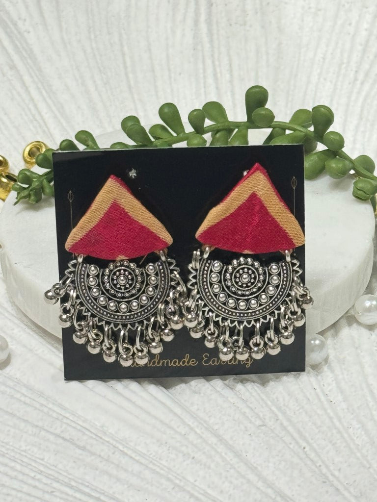 Ajrakh Handcrafted Fabric Triko Earrings