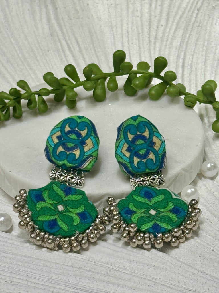 Ajrakh Handcrafted Fabric Chandbali Earrings