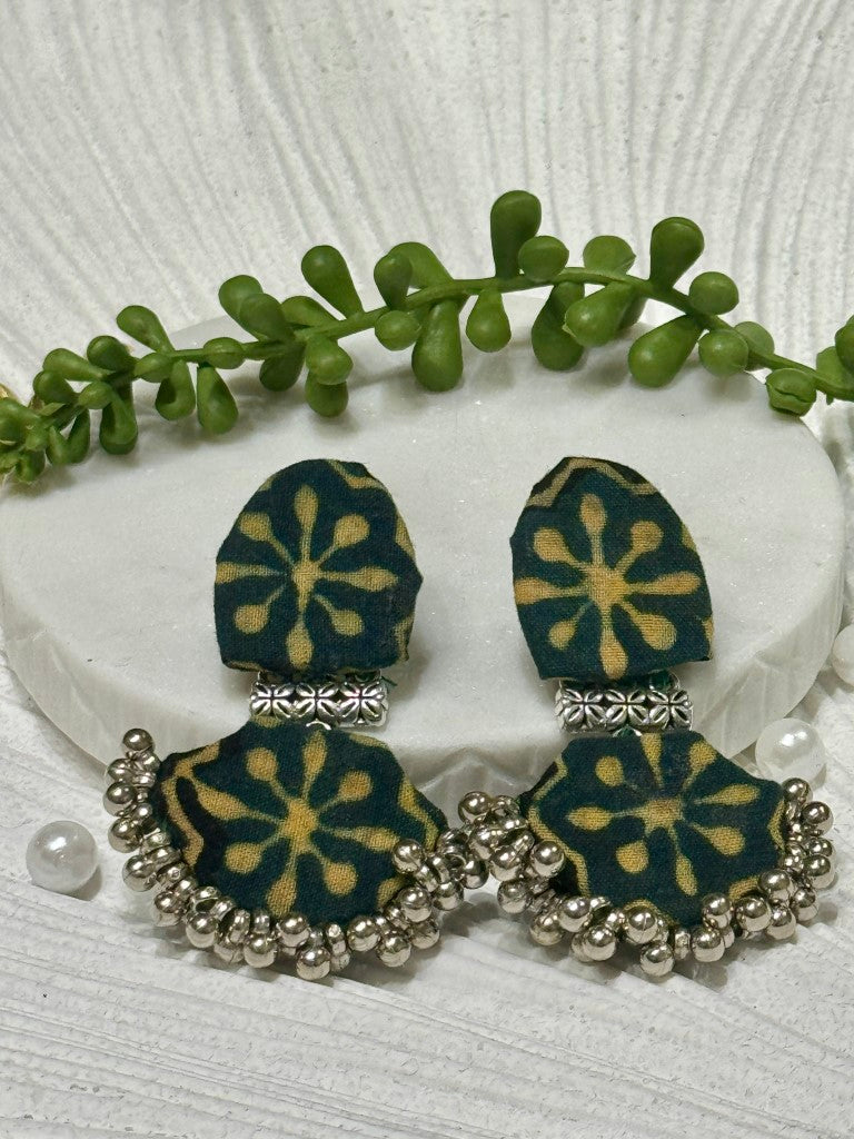 Ajrakh Handcrafted Fabric Chandbali Earrings