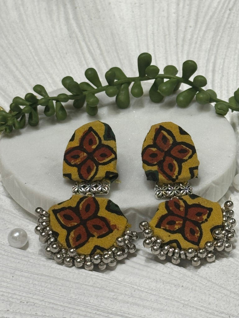 Ajrakh Handcrafted Fabric Chandbali Earrings