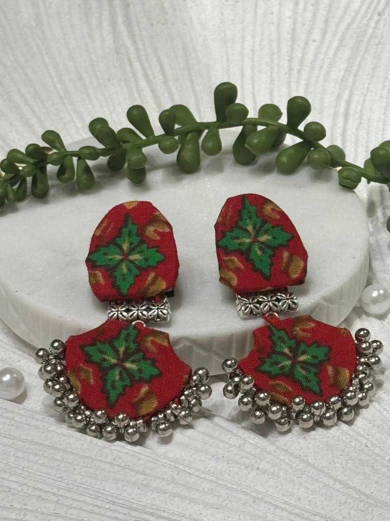 Ajrakh Handcrafted Fabric Chandbali Earrings