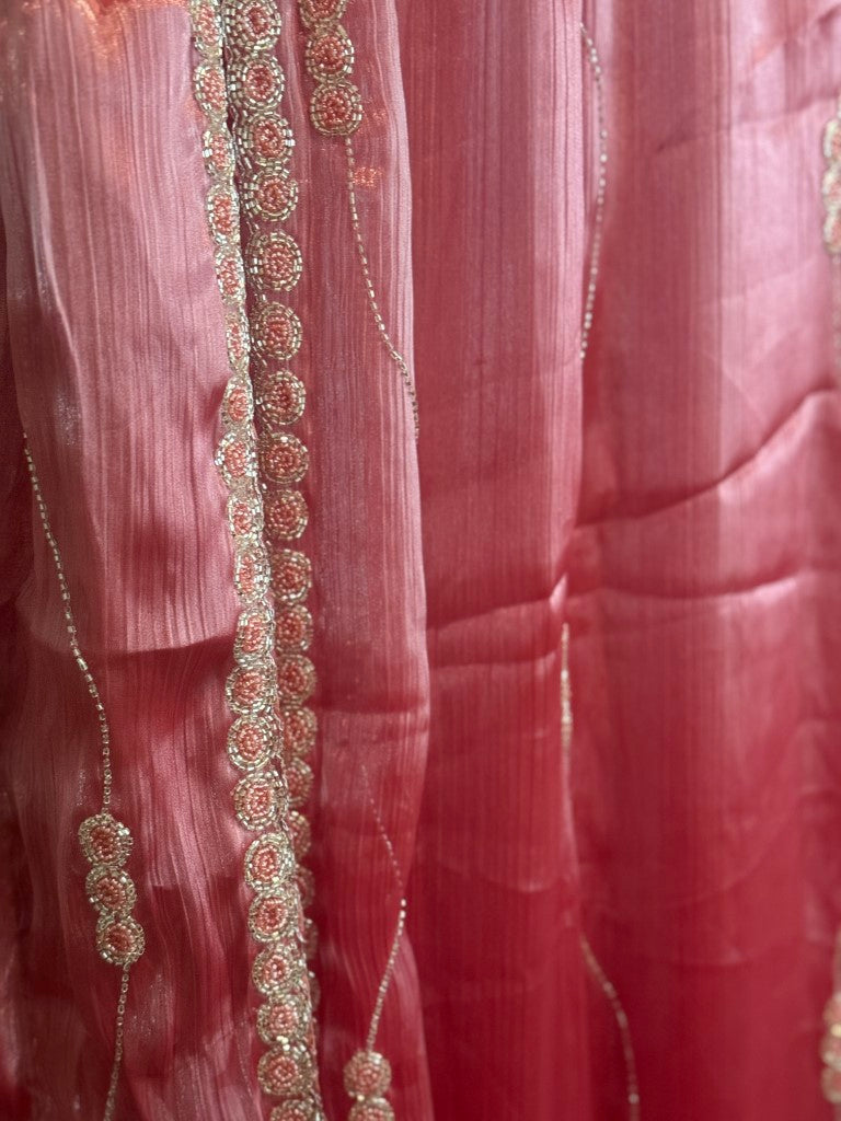 Pink Jimmy Choo Crushed Tissue Saree