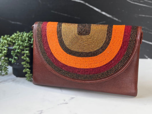 Orange Red Beads Handcrafted African Leather Sling Bag