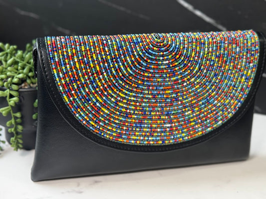 Multicolor Beads Handcrafted African Leather Sling Bag