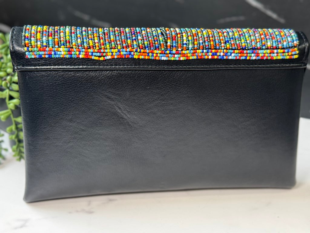 Multicolor Beads Handcrafted African Leather Sling Bag