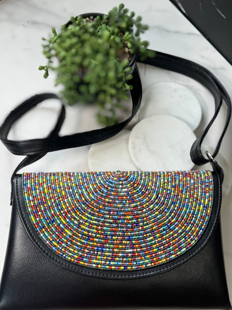 Multicolor Beads Handcrafted African Leather Sling Bag