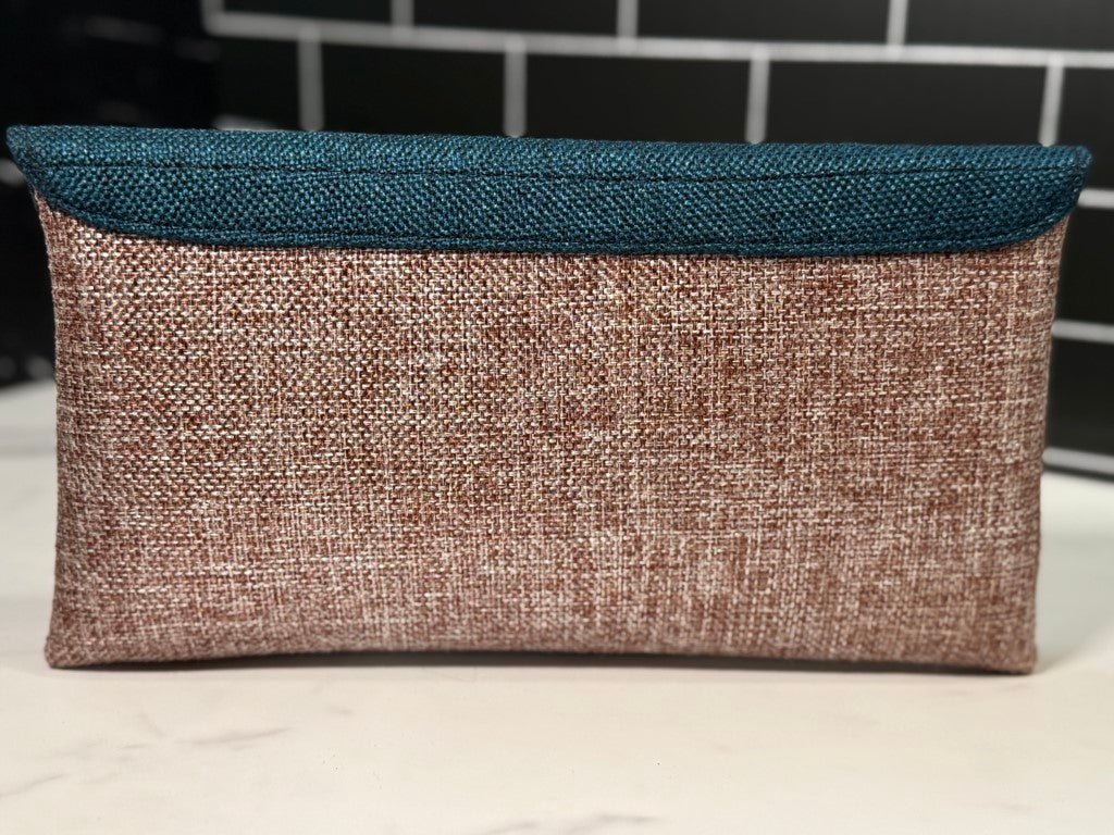 Khaki & Blue African Sisal Jute Clutch Bag