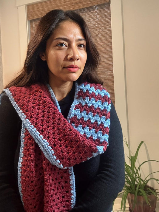 Maroon & Blue Handmade Woolen Scarf