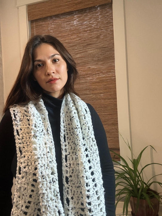 White & Grey Handmade Woolen Scarf