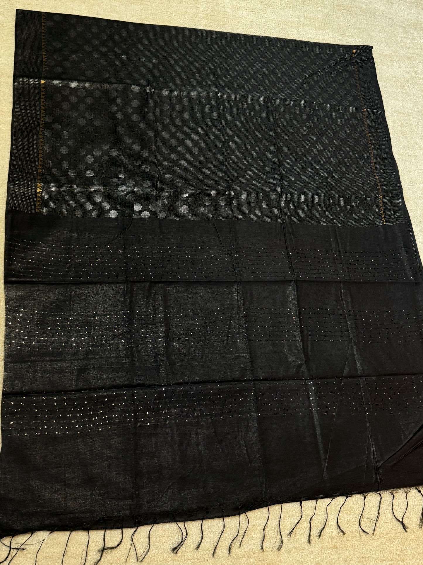 Black Self Woven Linen by Tussar Silk Saree