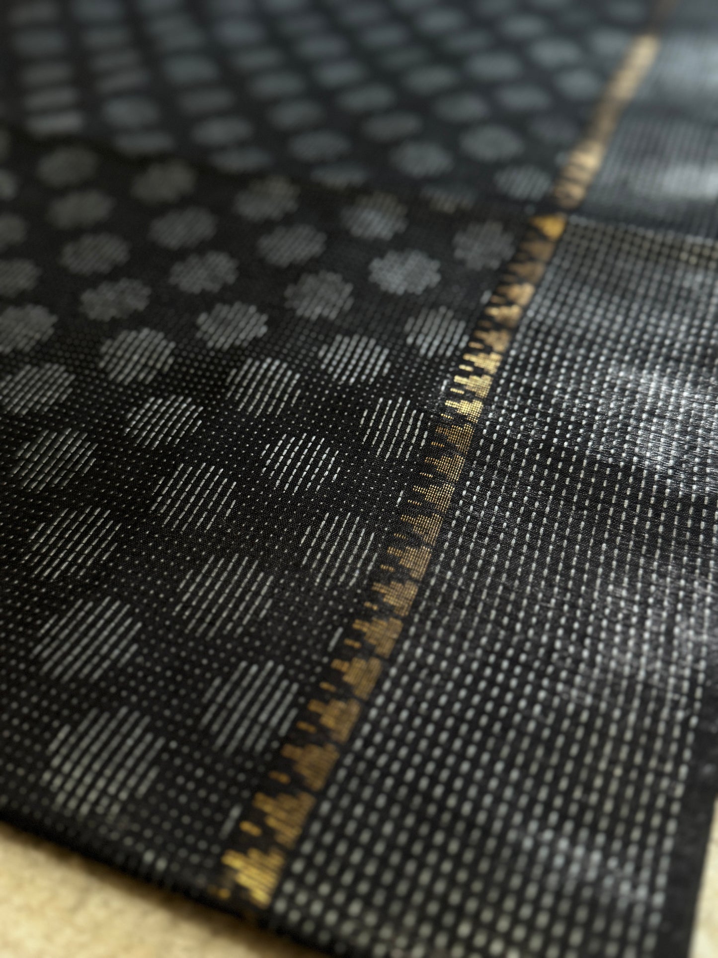 Black Self Woven Linen by Tussar Silk Saree