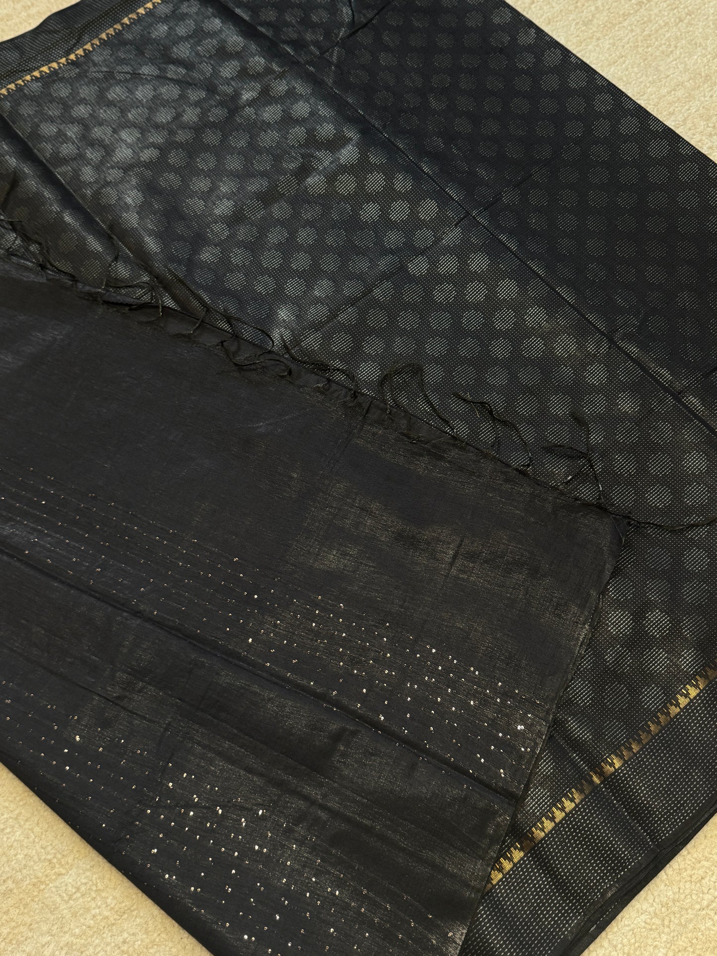 Black Self Woven Linen by Tussar Silk Saree