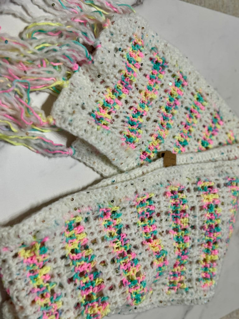 White Multicolor Handmade Woolen Scarf