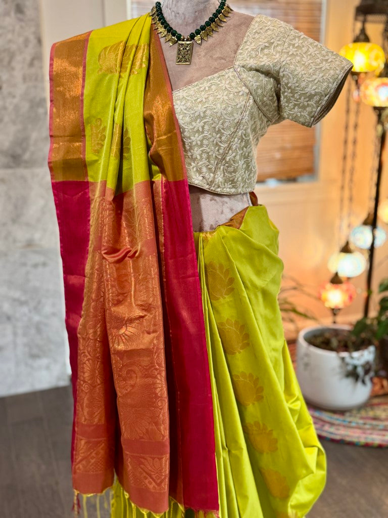 Parrot Green Soft Silk Saree