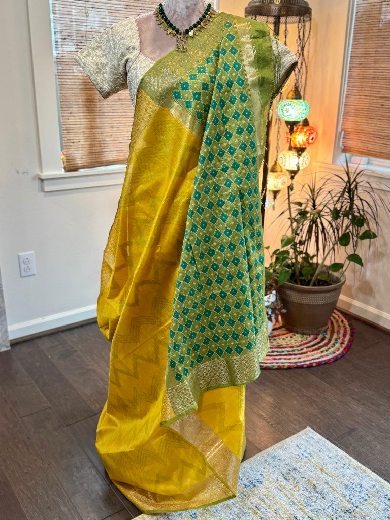 Yellow Ikat Tussar Silk Saree