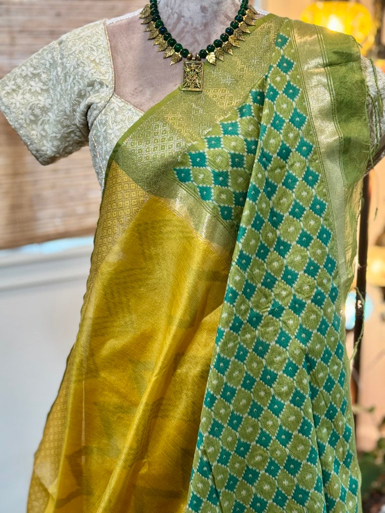 Yellow Ikat Tussar Silk Saree