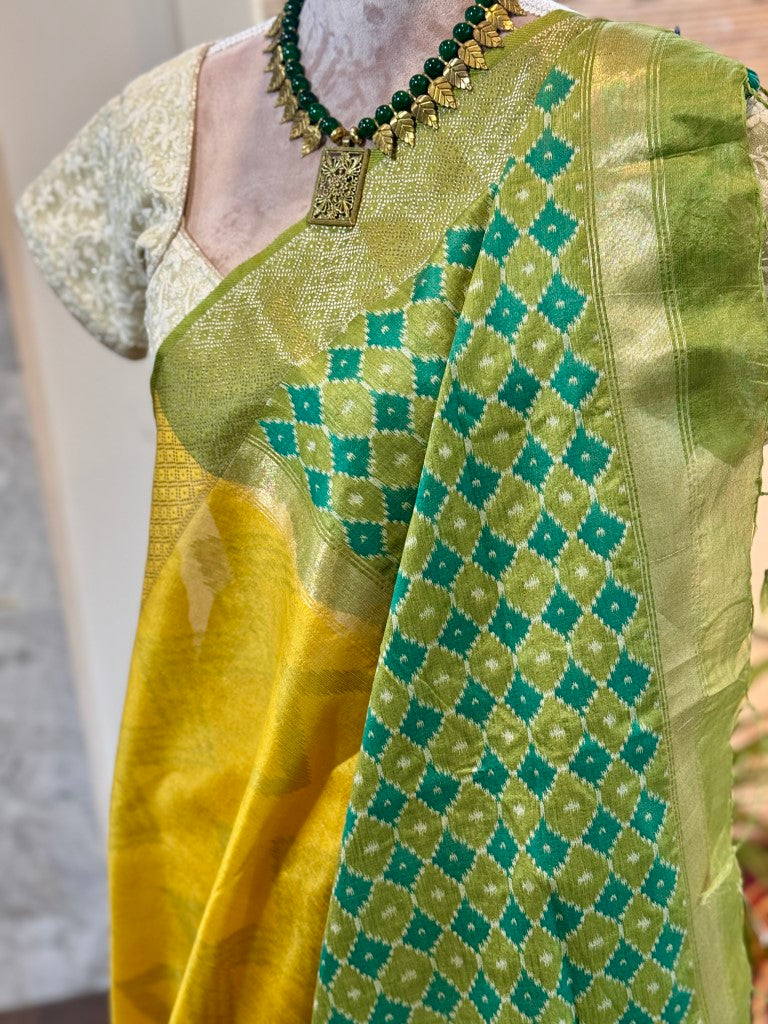 Yellow Ikat Tussar Silk Saree