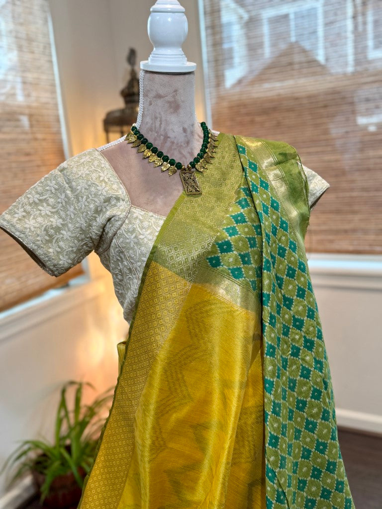 Yellow Ikat Tussar Silk Saree