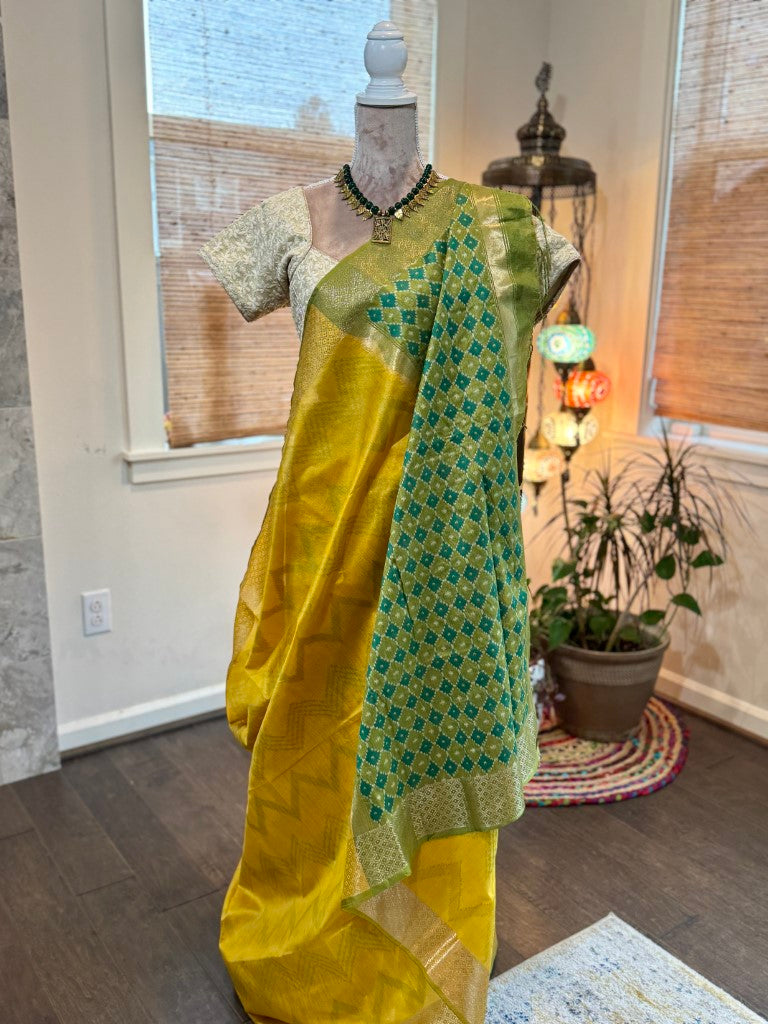 Yellow Ikat Tussar Silk Saree