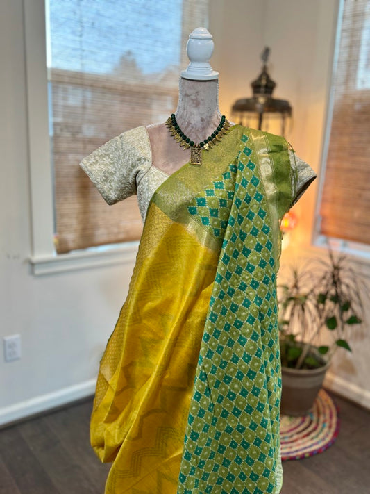 Yellow Ikat Tussar Silk Saree