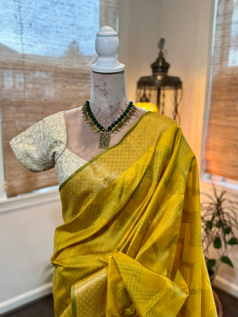 Yellow Ikat Tussar Silk Saree