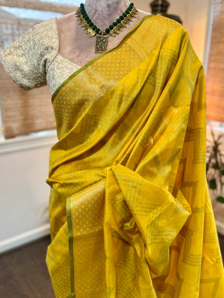 Yellow Ikat Tussar Silk Saree