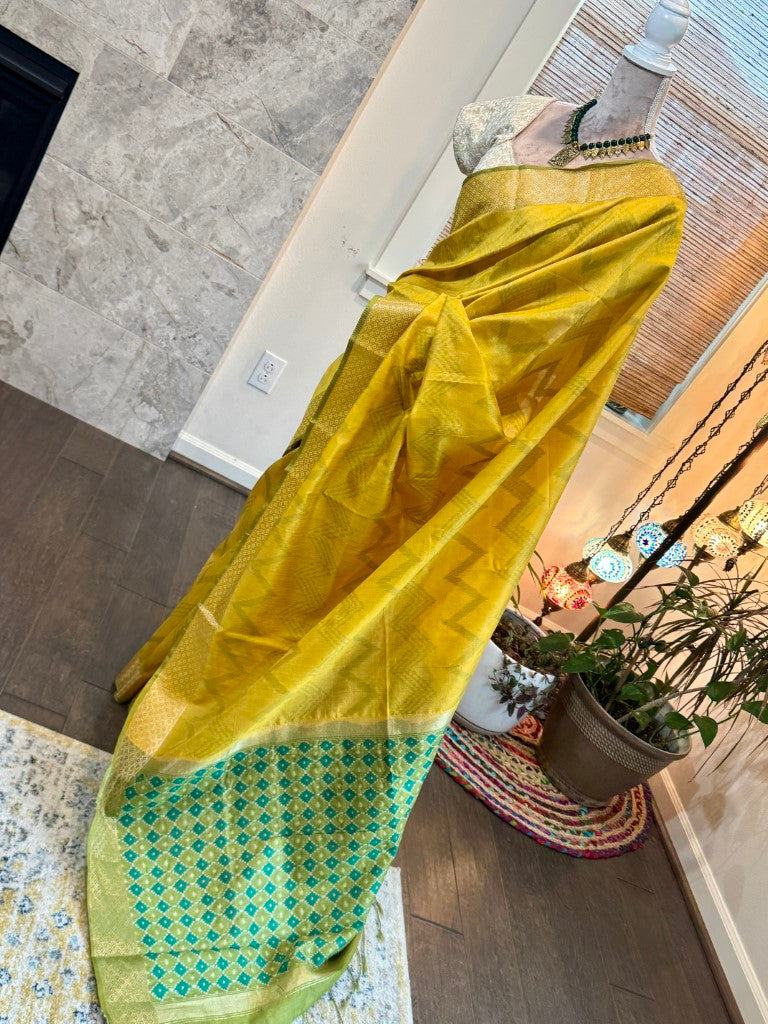 Yellow Ikat Tussar Silk Saree