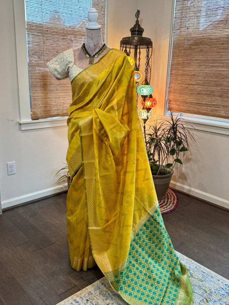 Yellow Ikat Tussar Silk Saree