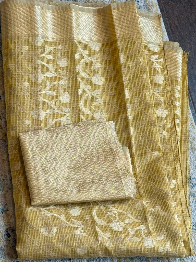 Yellow Kota Tissue Silk Saree w/ Woven Zari Jaal Work