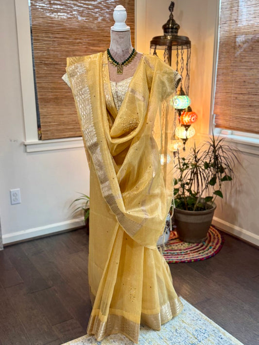 Yellow Tissue Kota Saree w/ Embroidery