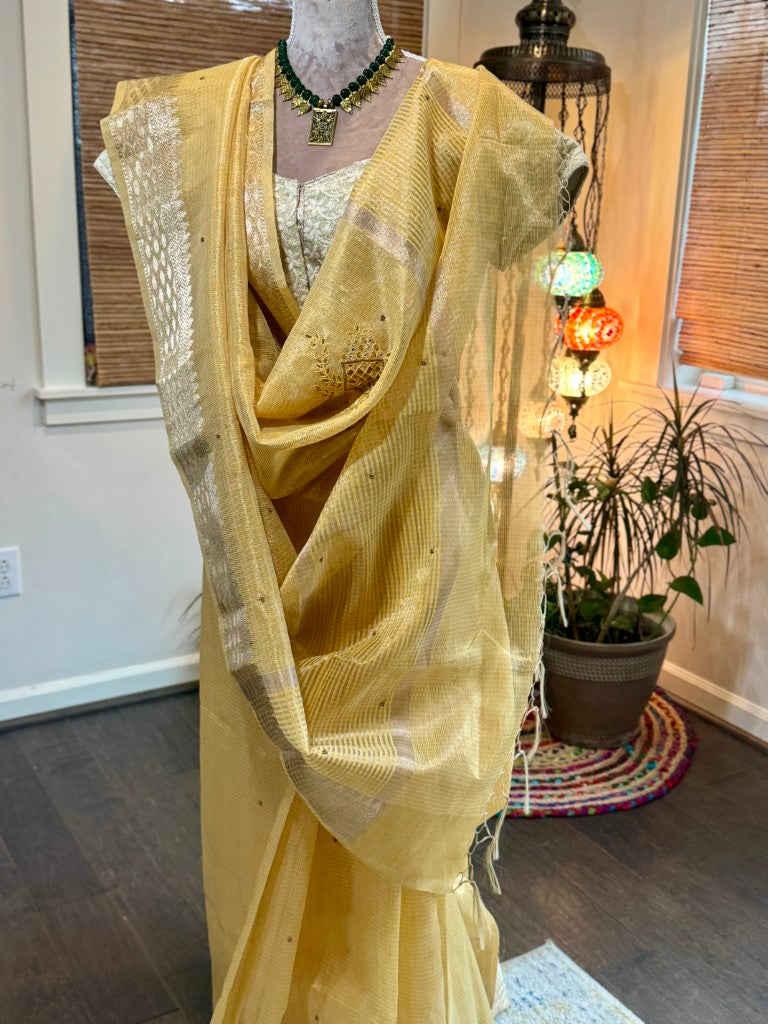 Yellow Tissue Kota Saree w/ Embroidery