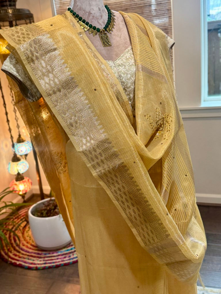 Yellow Tissue Kota Saree w/ Embroidery