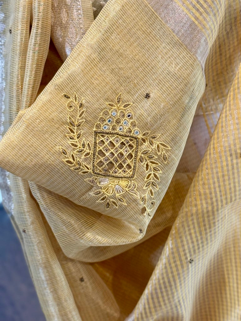 Yellow Tissue Kota Saree w/ Embroidery