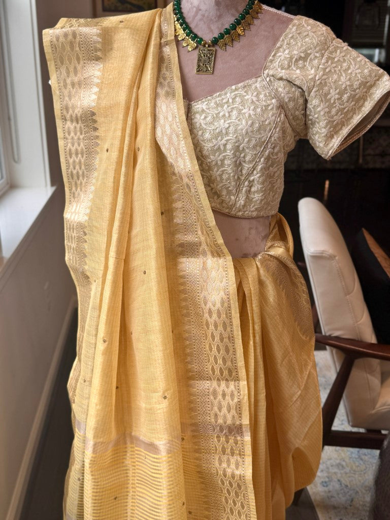 Yellow Tissue Kota Saree w/ Embroidery