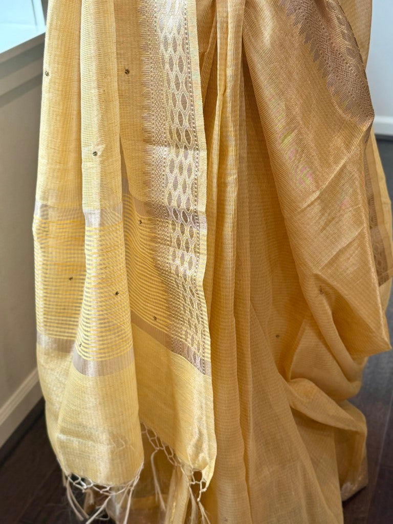 Yellow Tissue Kota Saree w/ Embroidery