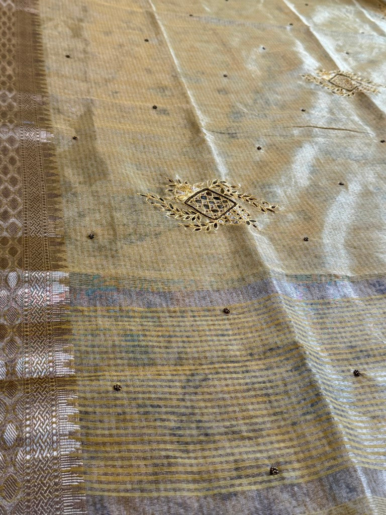 Yellow Tissue Kota Saree w/ Embroidery