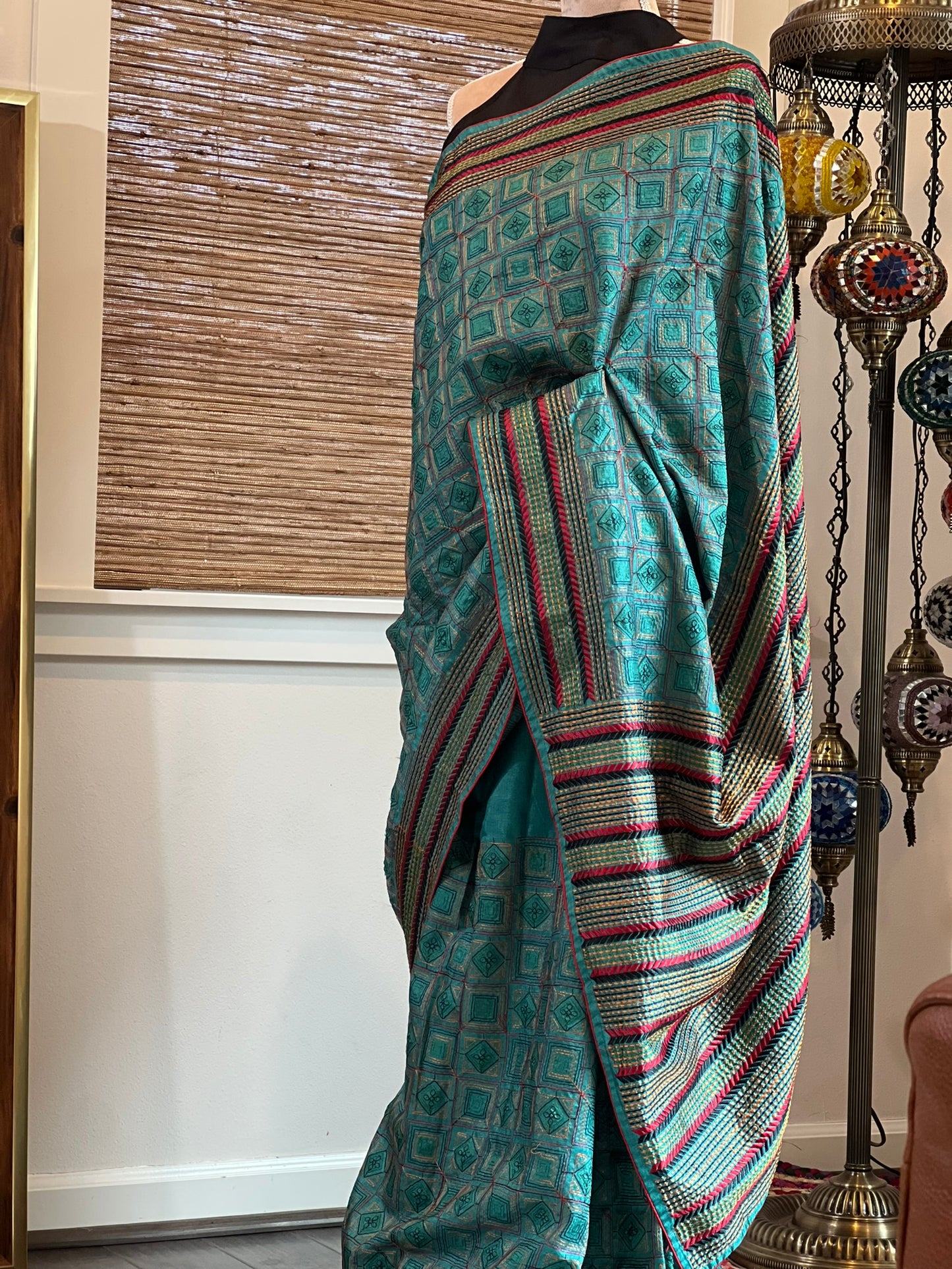 Blue Green Bangalore Silk Saree