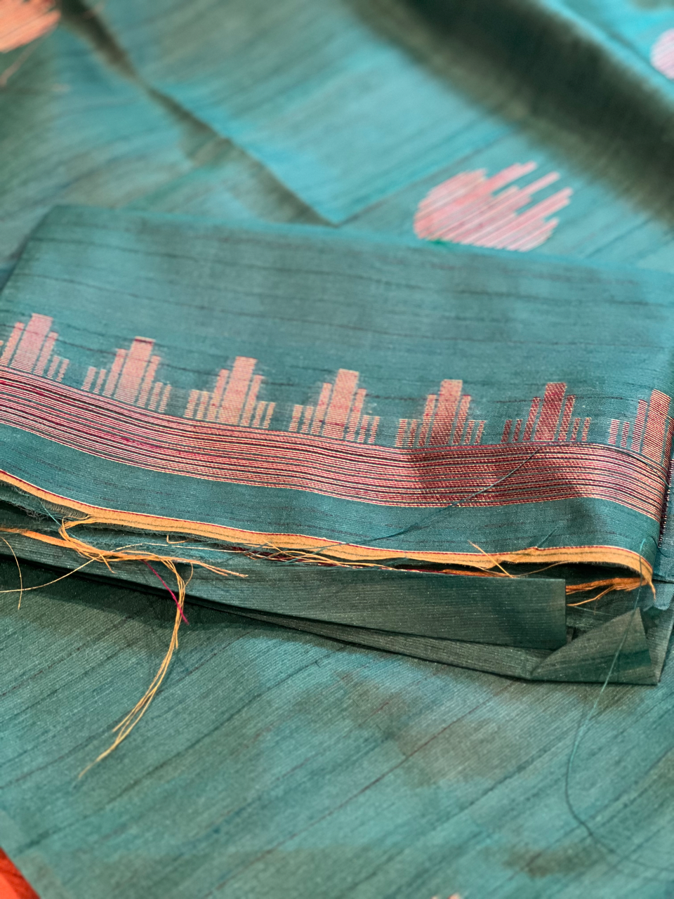 Blue Green Dual Tone Ghicha Tussar Silk Saree