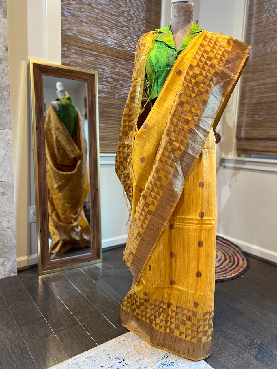 Yellow Basanti Tussar Silk Saree