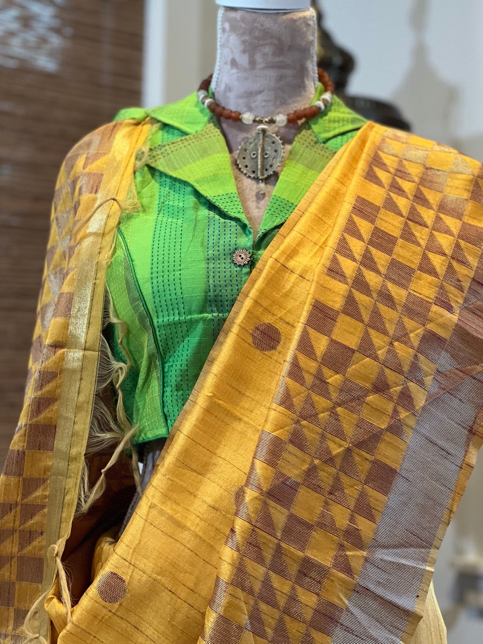 Yellow Basanti Tussar Silk Saree