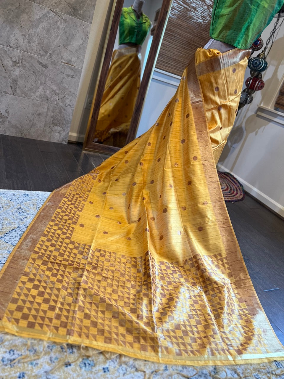 Yellow Basanti Tussar Silk Saree