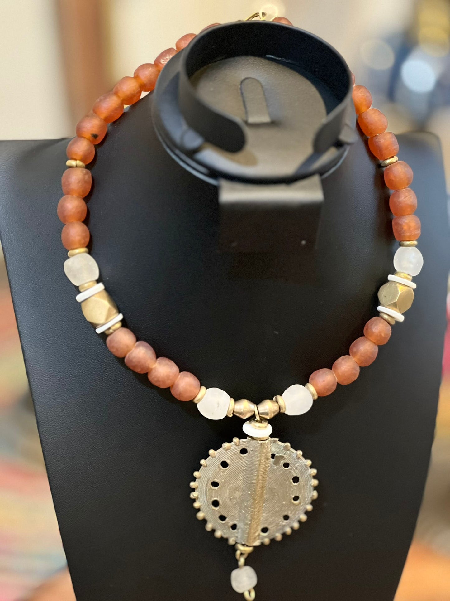 Brown Handcrafted African Glass Beads Choker Necklace Set