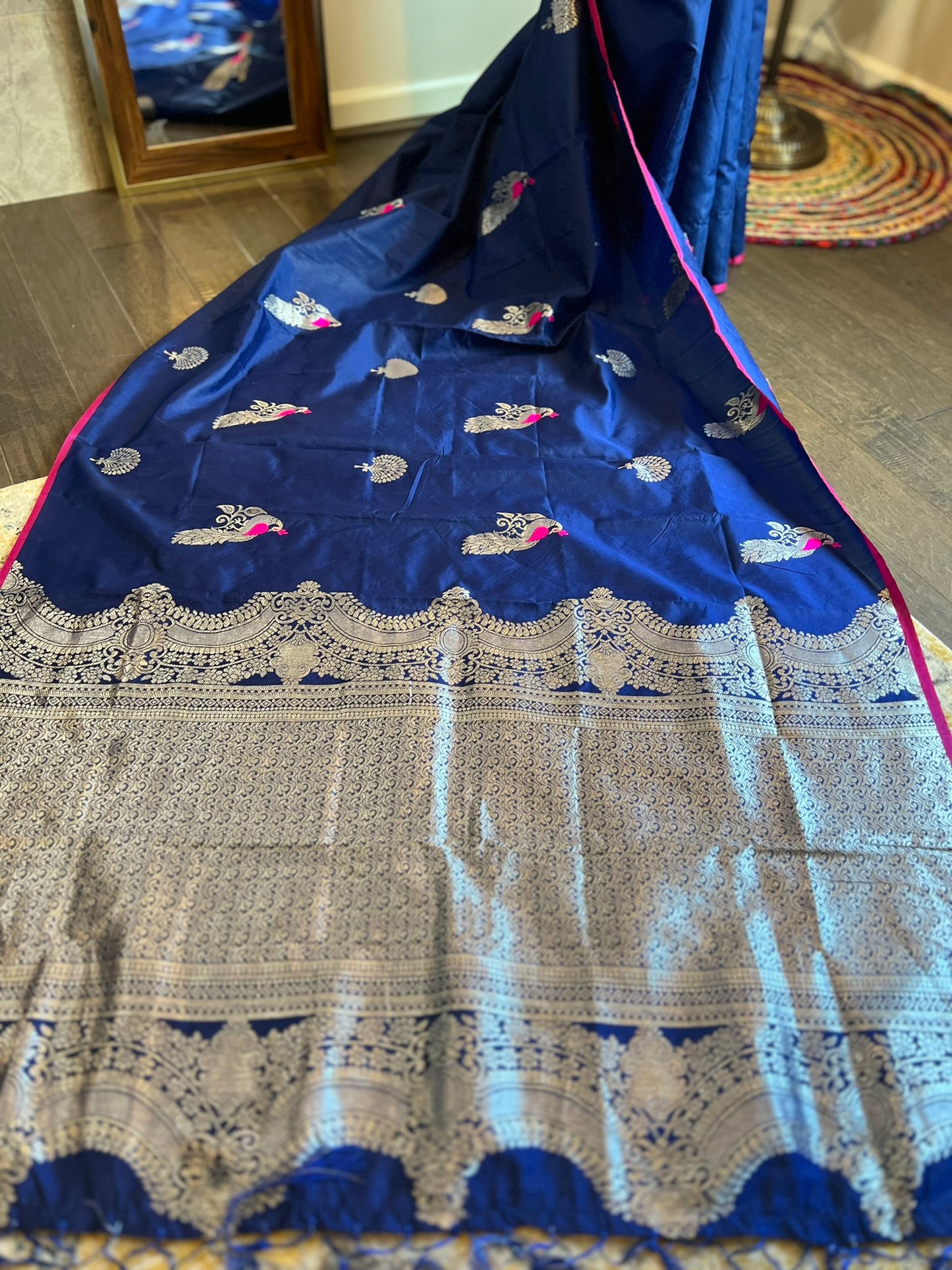 Navy Silver Blended Silk Saree