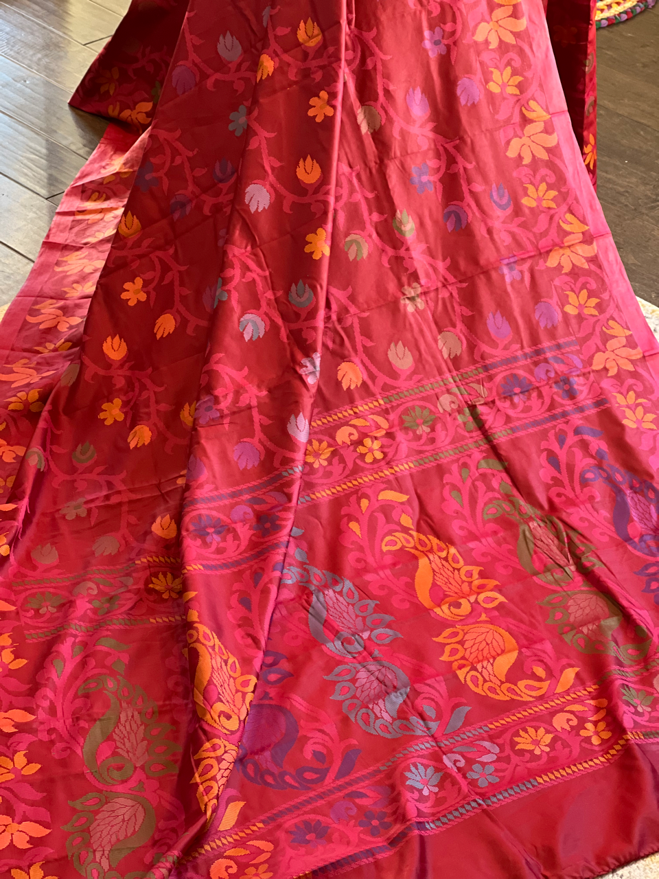 Red Bangalore Silk Saree (Without blouse piece)