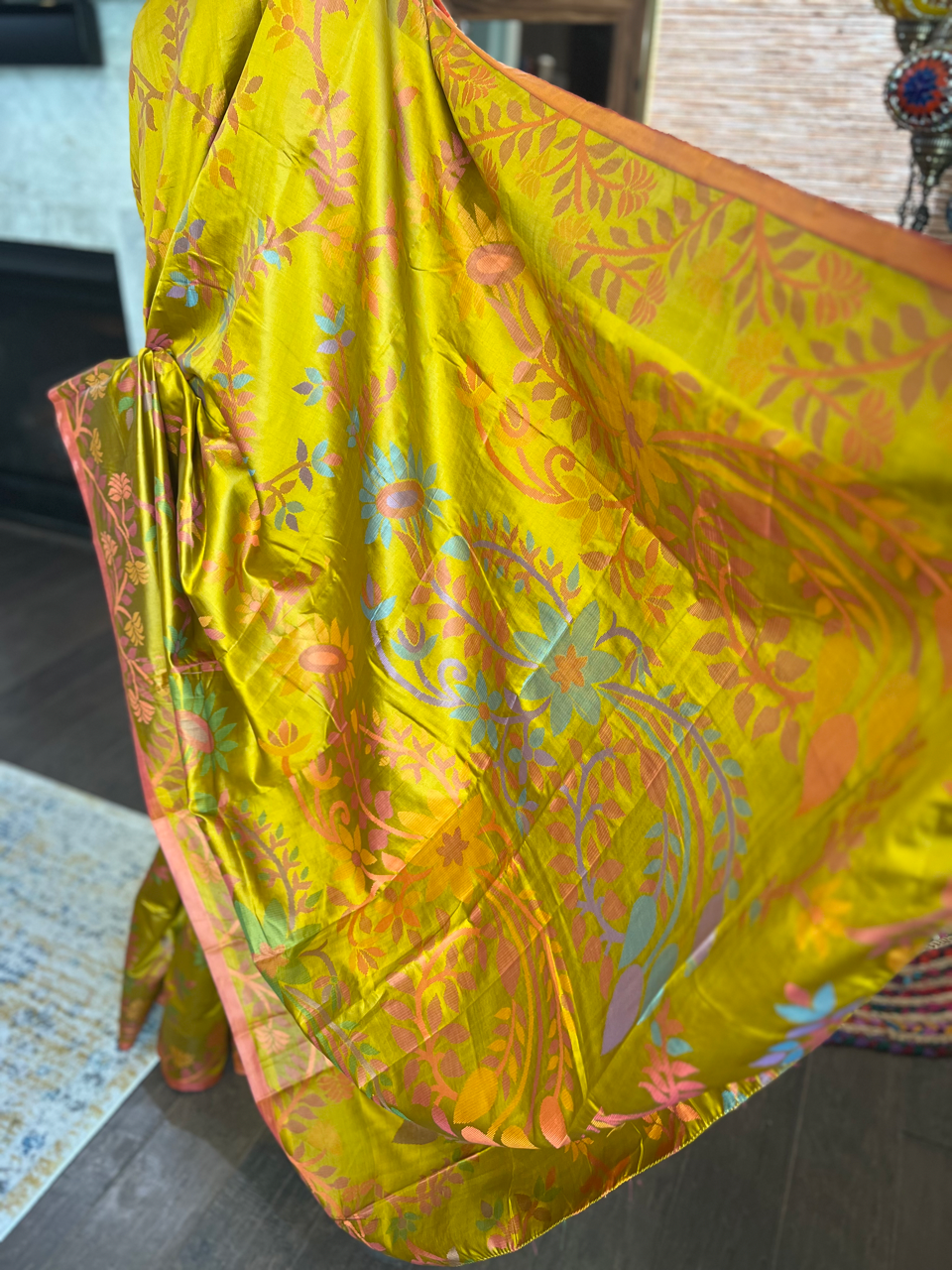 Mustard Dual Tone Basanti Bangalore Silk Saree (Without blouse piece)