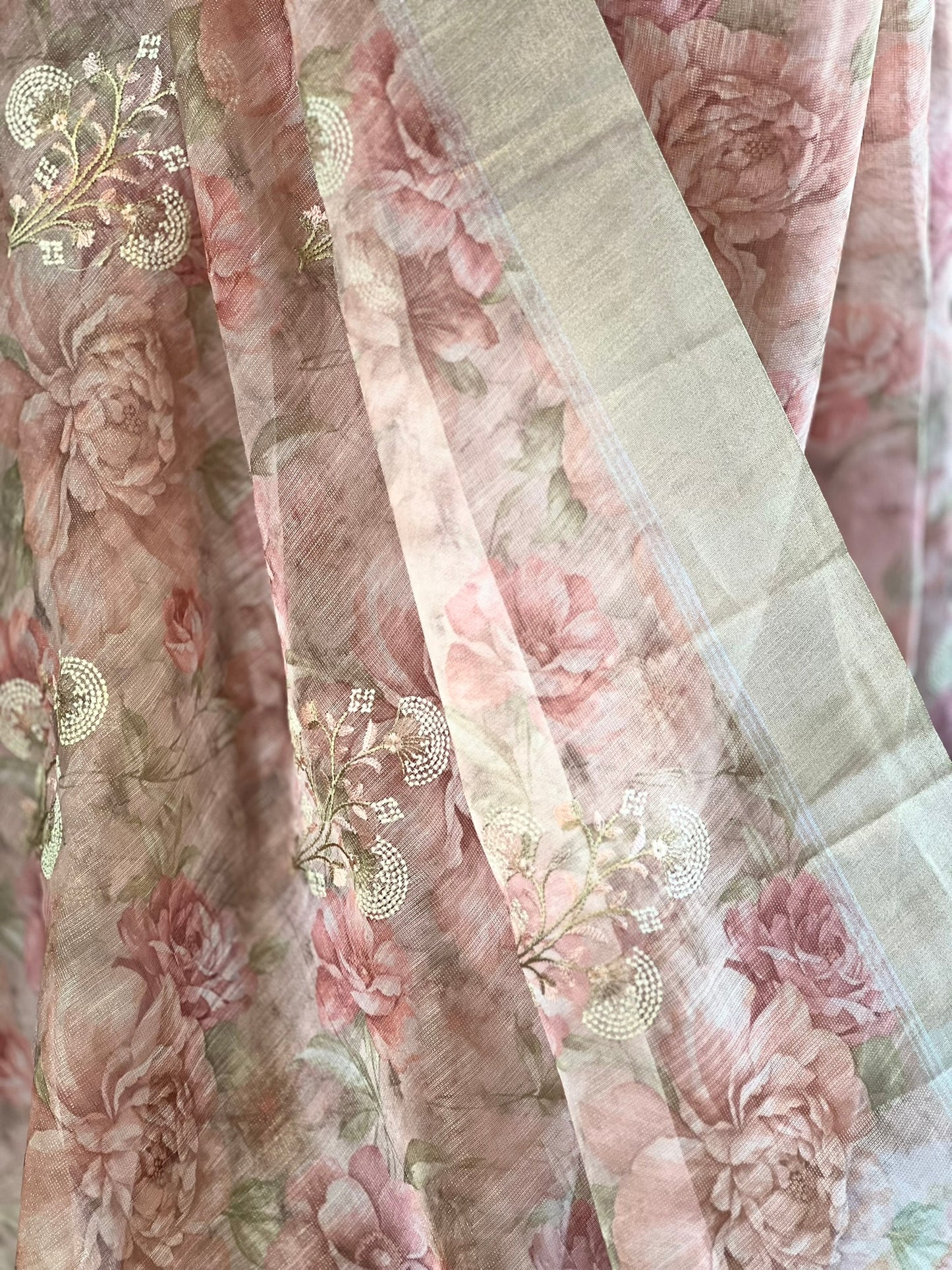 Onion Pink Floral Organza Tissue Saree