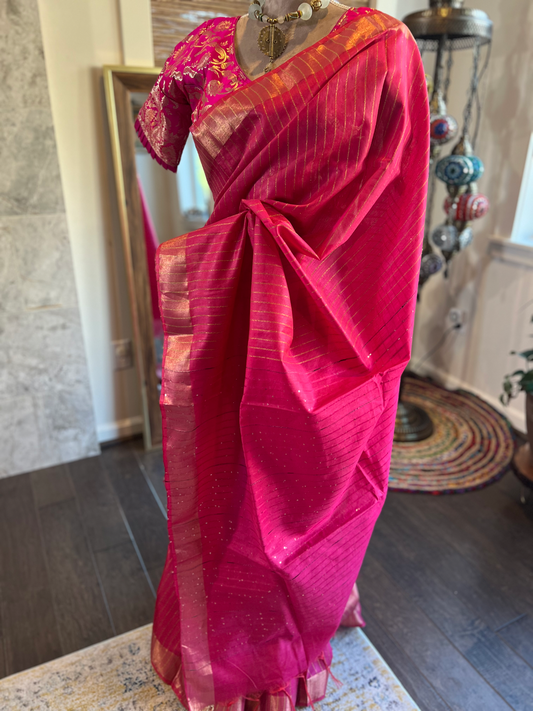 Rani Pink Tussar Silk Saree